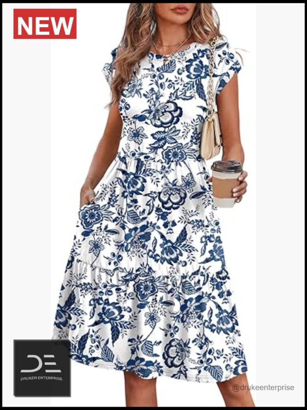 Cap Sleeve Floral Tiered Swing Dress with Pockets